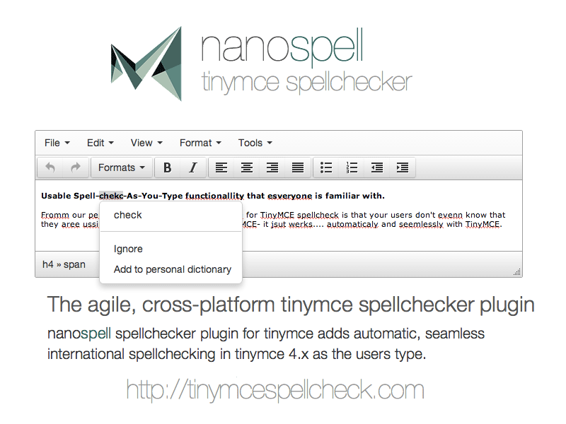 NanoSpell TinyMce SpellChecker Plugin screen shot